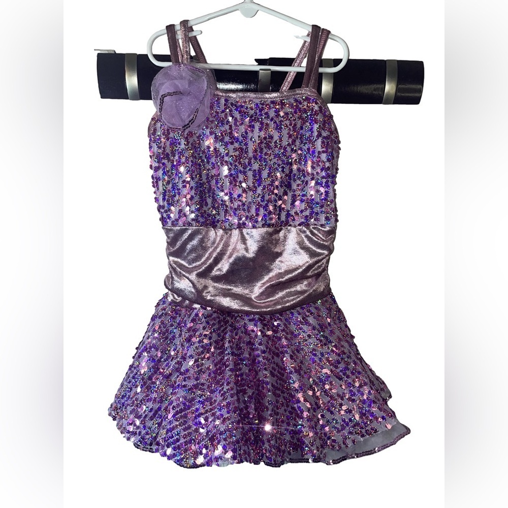 EUC Art Stone Shine Glam Dance Twirling Purple/Pink Sequenced Costume Size LC
